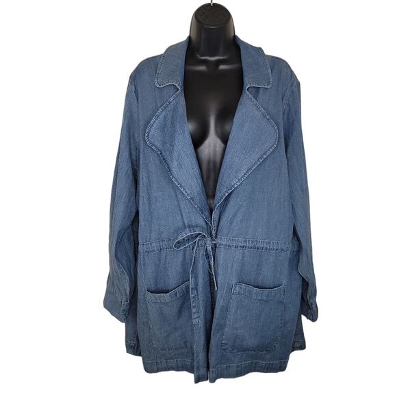 Studio Denim & Co Antique Wash Open Front Denim Summer Jacket 2x - Picture 2 of 7